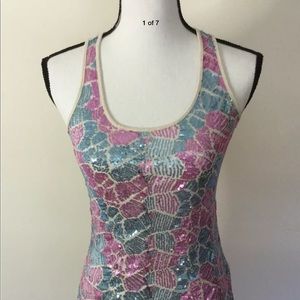 CHARLOTTE RUSSE glitter tank top pink/blue size S